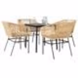 vidaXL Ensemble à manger jardin coussins 5pcs marron poly rotin verre