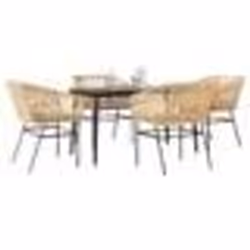vidaXL Ensemble à manger jardin coussins 5pcs marron poly rotin verre