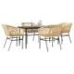 vidaXL Ensemble à manger jardin coussins 5pcs marron poly rotin verre