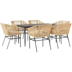 Vidaxl - Ensemble à manger jardin coussins 7pcs marron poly rotin verre