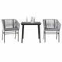 vidaXL Ensemble à manger jardin coussins 3 pcs gris poly rotin verre