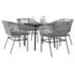 vidaXL Ensemble à manger jardin coussins 5 pcs gris poly rotin verre