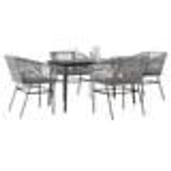vidaXL Ensemble à manger jardin coussins 5 pcs gris poly rotin verre