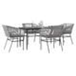 vidaXL Ensemble à manger jardin coussins 5 pcs gris poly rotin verre