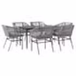 vidaXL Ensemble à manger jardin coussins 7 pcs gris poly rotin verre