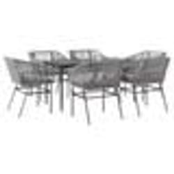 vidaXL Ensemble à manger jardin coussins 7 pcs gris poly rotin verre