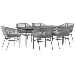 Vidaxl - Ensemble à manger jardin coussins 7 pcs gris poly rotin verre