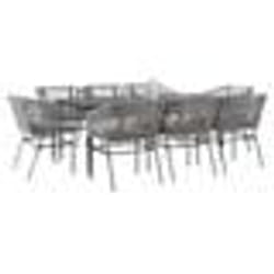 vidaXL Ensemble à manger jardin coussins 9 pcs gris poly rotin verre