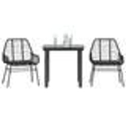 vidaXL Ensemble à manger de jardin 3 pcs noir résine tressée verre