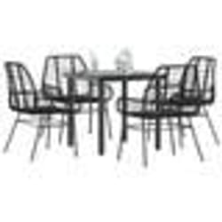 vidaXL Ensemble à manger de jardin 5 pcs noir résine tressée verre
