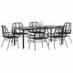 vidaXL Ensemble à manger de jardin 7pcs noir poly rotin verre