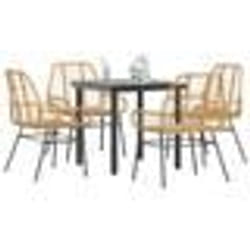 vidaXL Ensemble à manger jardin 5pcs marron poly rotin verre