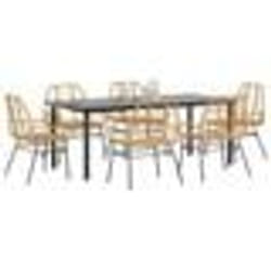 vidaXL Ensemble à manger jardin 7pcs marron rpoly otin verre