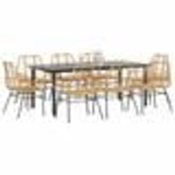 vidaXL Ensemble à manger de jardin 9 pcs marron résine tressée verre