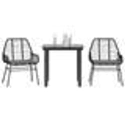 vidaXL Ensemble à manger de jardin et coussins 3 pcs noir rotin verre