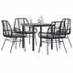vidaXL Ensemble à manger de jardin et coussins 5 pcs noir rotin verre