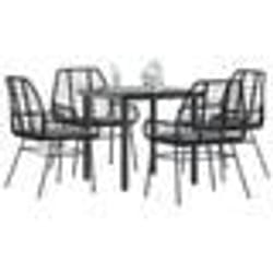 vidaXL Ensemble à manger de jardin et coussins 5 pcs noir rotin verre