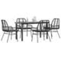 vidaXL Ensemble à manger de jardin et coussins 5 pcs noir rotin verre