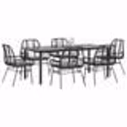 vidaXL Ensemble à manger de jardin coussins 7pcs noir poly rotin verre