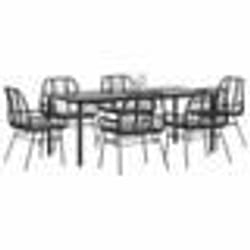 vidaXL Ensemble à manger de jardin coussins 7pcs noir poly rotin verre