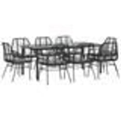 vidaXL Ensemble à manger de jardin coussins 9pcs noir poly rotin verre