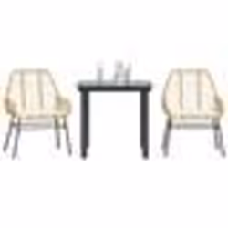 vidaXL Ensemble à manger jardin coussins 3pcs marron poly rotin verre