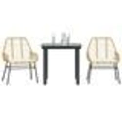 vidaXL Ensemble à manger jardin coussins 3pcs marron poly rotin verre