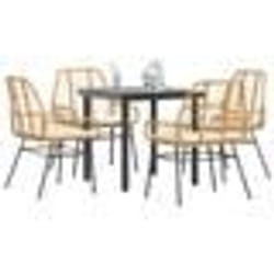 vidaXL Ensemble à manger jardin coussins 5pcs marron poly rotin verre