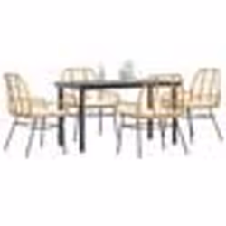 vidaXL Ensemble à manger jardin coussins 5pcs marron poly rotin verre