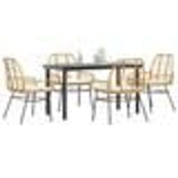 vidaXL Ensemble à manger jardin coussins 5pcs marron poly rotin verre