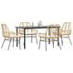 vidaXL Ensemble à manger jardin coussins 5pcs marron poly rotin verre