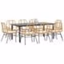 vidaXL Ensemble à manger jardin coussins 9pcs marron poly rotin verre