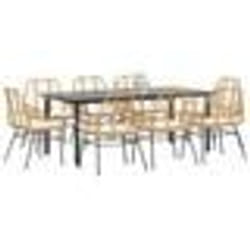 vidaXL Ensemble à manger jardin coussins 9pcs marron poly rotin verre