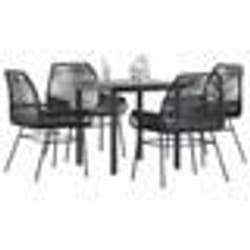 vidaXL Ensemble à manger de jardin et coussins 5 pcs noir rotin verre