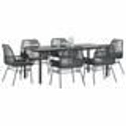 vidaXL Ensemble à manger de jardin coussins 7pcs noir poly rotin verre