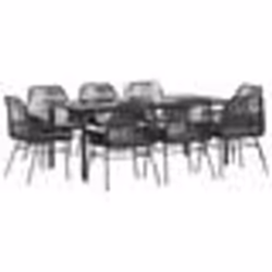 vidaXL Ensemble à manger de jardin coussins 9pcs noir poly rotin verre