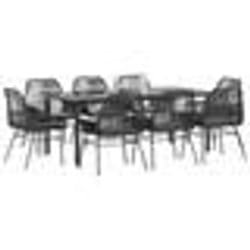 vidaXL Ensemble à manger de jardin coussins 9pcs noir poly rotin verre