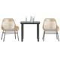 vidaXL Ensemble à manger jardin coussins 3pcs marron poly rotin verre