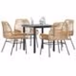 vidaXL Ensemble à manger jardin coussins 5pcs marron poly rotin verre