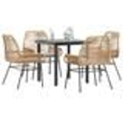 vidaXL Ensemble à manger jardin coussins 5pcs marron poly rotin verre