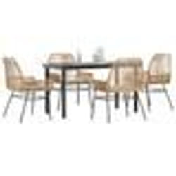 vidaXL Ensemble à manger jardin coussins 5pcs marron poly rotin verre