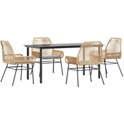Vidaxl - Ensemble à manger jardin coussins 5pcs marron poly rotin verre