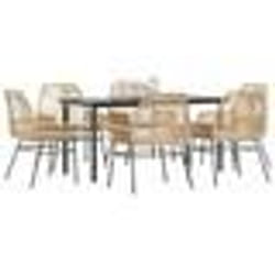 vidaXL Ensemble à manger jardin coussins 7pcs marron poly rotin verre