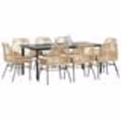 vidaXL Ensemble à manger jardin coussins 9pcs marron poly rotin verre