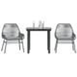 vidaXL Ensemble à manger jardin coussins 3 pcs gris poly rotin verre