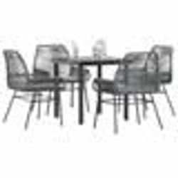vidaXL Ensemble à manger jardin coussins 5 pcs gris poly rotin verre