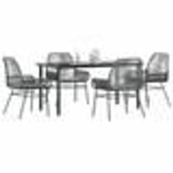 vidaXL Ensemble à manger jardin coussins 5 pcs gris poly rotin verre