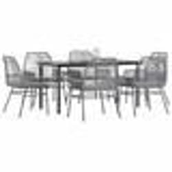 vidaXL Ensemble à manger jardin coussins 7 pcs gris poly rotin verre