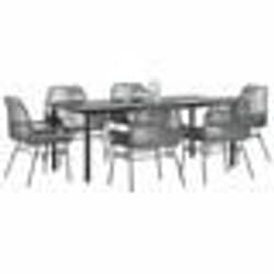 vidaXL Ensemble à manger jardin coussins 7 pcs gris poly rotin verre