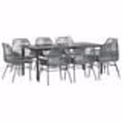 vidaXL Ensemble à manger jardin coussins 9 pcs gris poly rotin verre